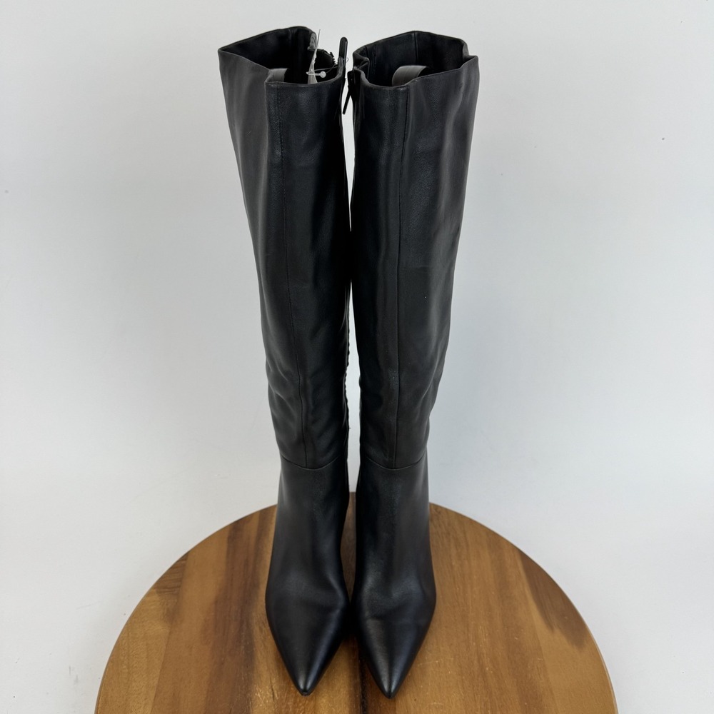 Womens Vince Pilar Black Leather Knee High Heeled Riding Boots Size 7 M WC GUC - Picture 4 of 9